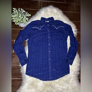 Rock 47 navy blue embroidered/studded button down sz XL